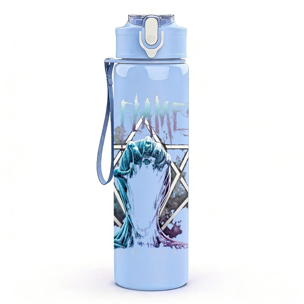1PC Think Bout The End Pastel Text Print 750ml colorful plastic sports water bottle leakproof pop up lid with straw for outdoor work home use