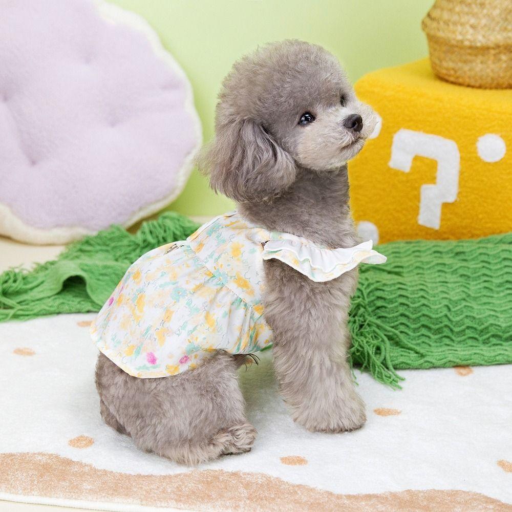 Reusable Pet Painted Flower Dress Soft Summer Dog Dress Lovely Dog Princess Dress Spring