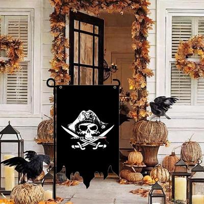 Jolly Roger Flaggen, Totenkopf mit gekreuzten Knochen, Doppelter gebrochener Schädel mit Messer Piratenflagge Jack Rackham Jolly Roger für Halloween-Dekoration