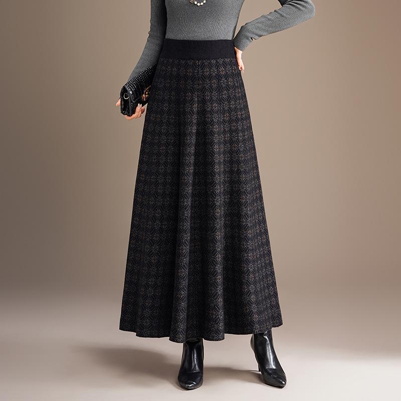 2025 Winter Women s High Waist Knit Pleated Wool Midi Skirt One Size цветочный/кофейный