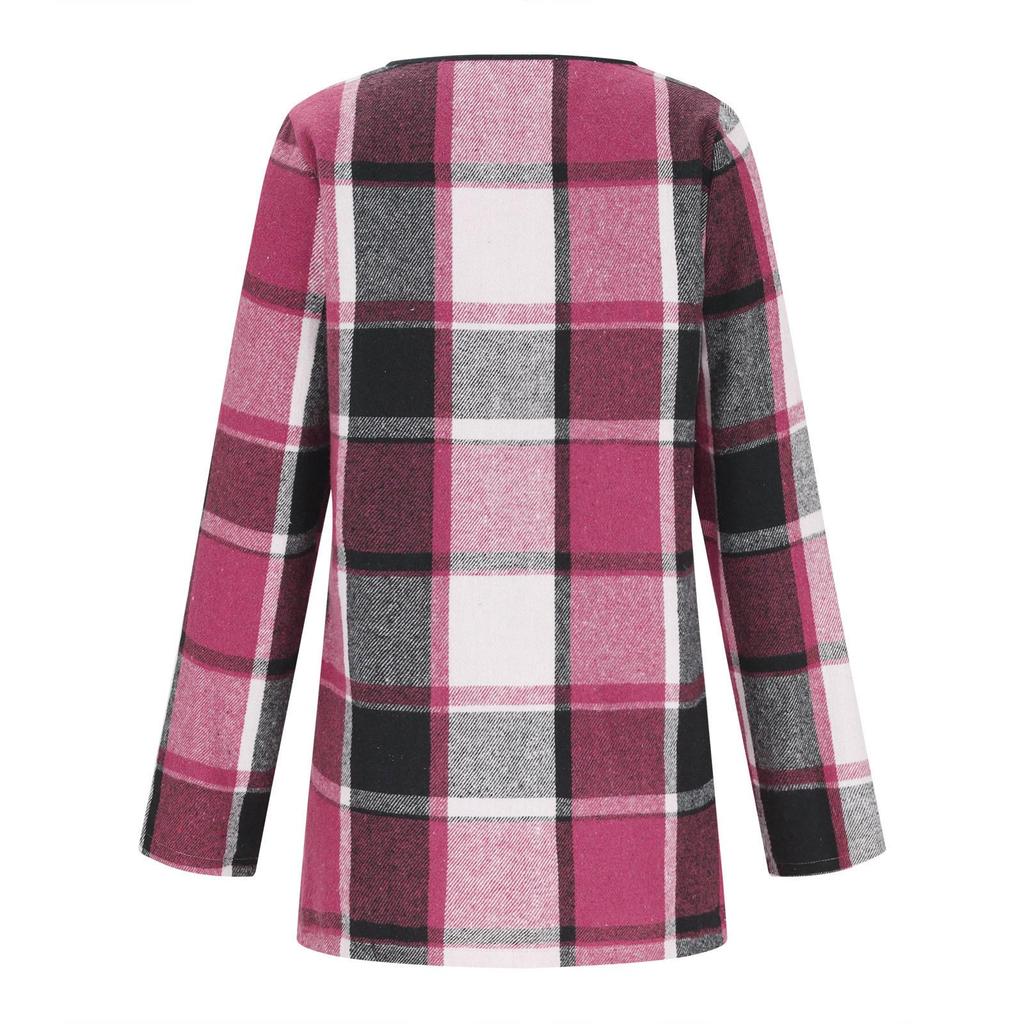 2024 Women's Plaid Print Long-sleeved Jacket - European & American Spring/Autumn Fashion