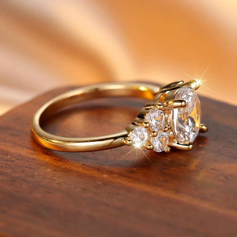 Glänzend weißer Zirkon, runder Stein, Trauringe für Frauen, Vintage-Verlobungsring in Goldfarbe, Luxus-Kristallschmuck, Muttertagsgeschenk