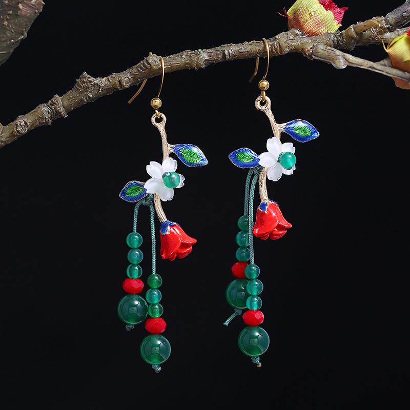 

Original retro agate shell earrings handmade fringed long femininity court earrings antique earrings