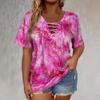 Top Casual da Donna a Manica Corta Tie Dye con Lacci e Scollo a V Taglie Forti