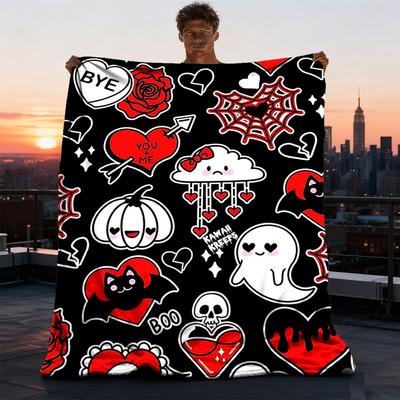 1pc Gothic Cute Design Print Outdoor Blanket, Lightweight Polyester,