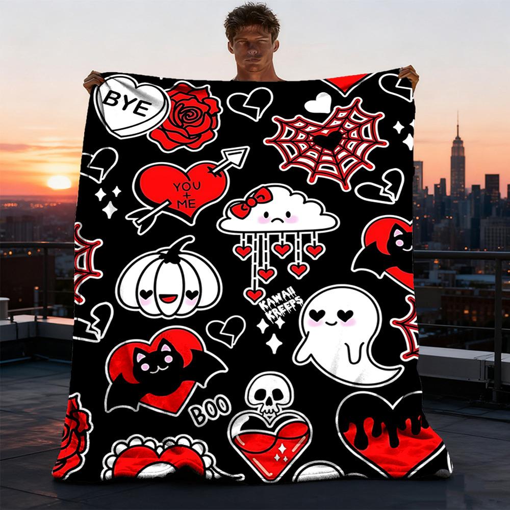 1pc Gothic decor Throw Blanket Polyester Fiber, Lightweight Flannel, Soft & Warm, All Season Use for Outdoor, Camping