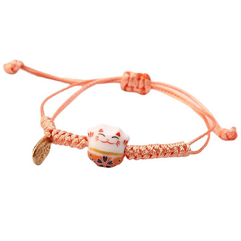 Hand-Woven Ceramic Lucky Cat Bracelet Couple For Women Mama Gift