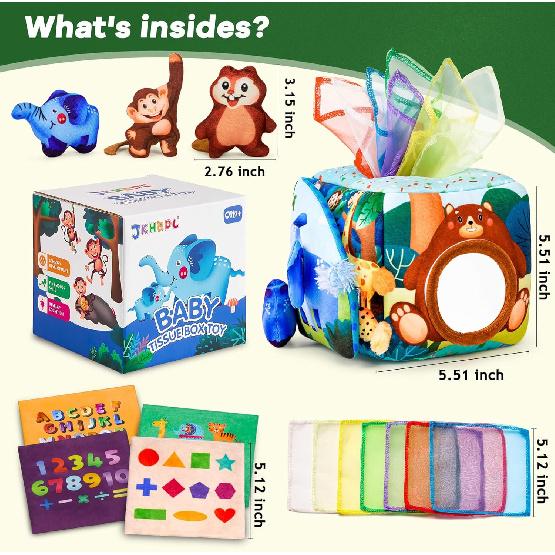 Baby Toys 6-12 Months - Montessori Toys for 6 Month Old Sensory Toys Baby Tissue Box Toy 6 7 8 9 12 18 Month Old Baby Must Haves Development Learning