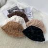Plush Fisherman Cap Warm Basin Sun Cap Winter Plush Bucket Hat  for Women