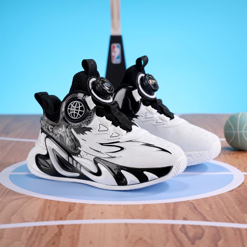 New Autumn Boys' Leather Basketball and Training Shoes for Primary Students, Trendy Design.