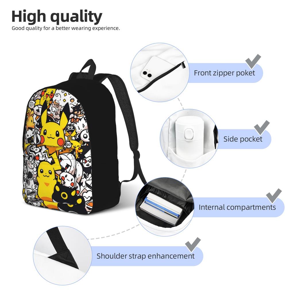 Cute Cartoon Manga Poke-Mon Classical Backpack with Pocket Student Hiking Travel Pokemoned  Daypack College Shoulder Bag