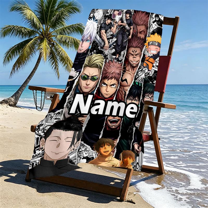Custom Name Personalized Jujutsu Kaisen Print Beach Towel, for Trip Camping Beach Party Home Decor, Birthday Gift for Family & Friends