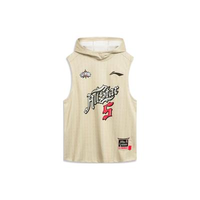 Li Ning CBA Professional Basketball Series Logo Letter Print Quick-Dry Sleeveless Hoodie Men Hoodies Moonlight-Gray AVST101-2