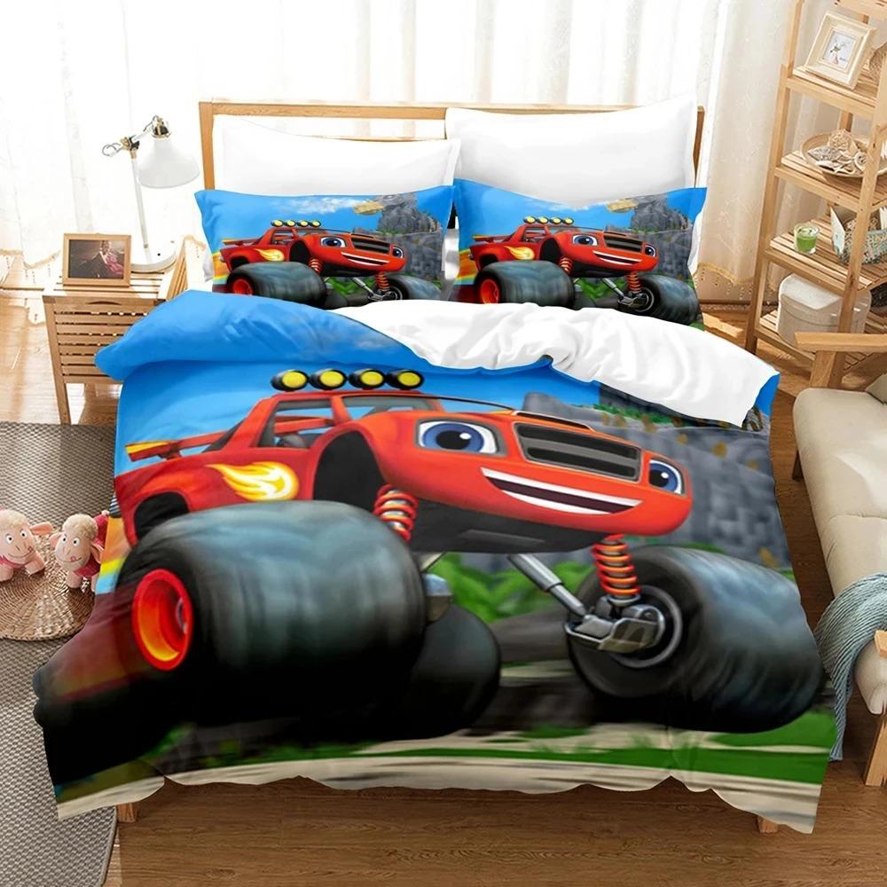 new Blaze Cartoon Monster Machines Bedding Set,Duvet Cover Bed Set Quilt Cover Pillowcase,King Queen Twin Size Boys Girls Adults