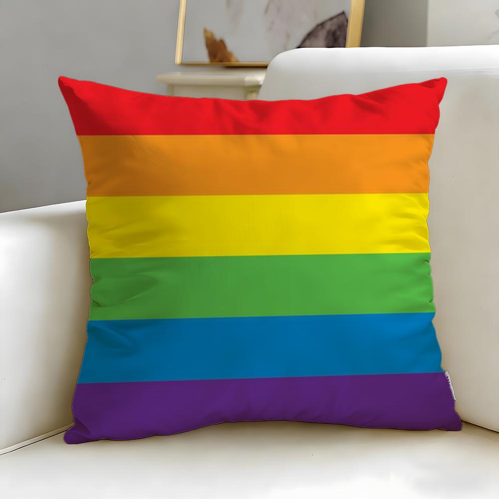 classic theme Homosexual Rainbow Flag Cushion Cover Soft  EasyWash Pillow Case  Versatile for Couch Bed Travel and Office