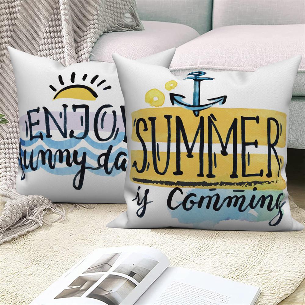 Home Sofa Office Cushion Pillowcase  Summer Vacation Alphabet Printed