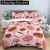 Snack Duvet Cover Set Coffee Bread Donut Pattern Pink Polyester Comforter Cover For Kids Adult Teen Bedding Set Queen King Size