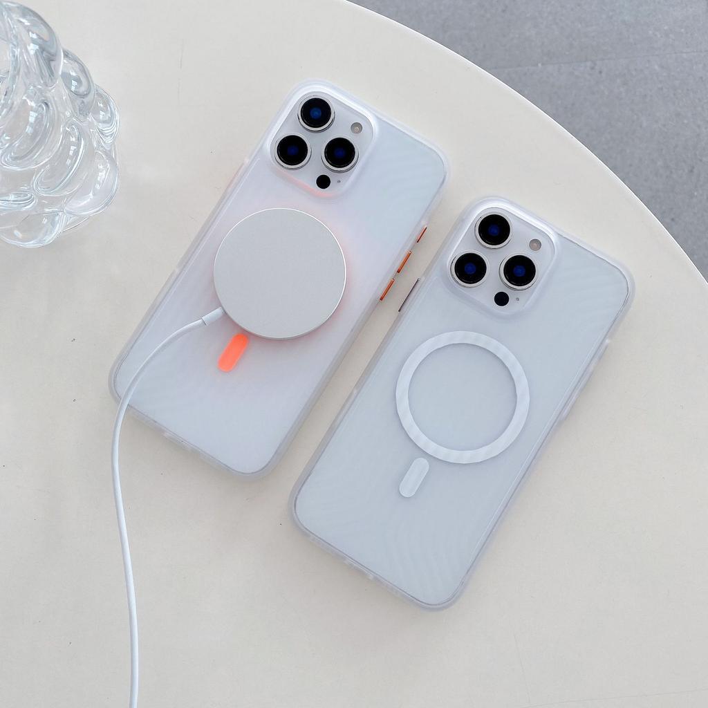 Applicable To IPhone16proMax Striped Corrugated Mobile Phone Case Luminous Magnetic Absorbing Apple 15 High End Sense 14 Protection Case