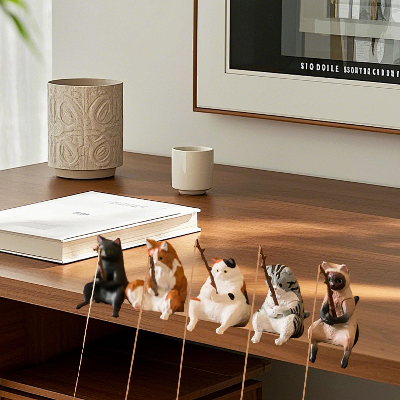 Mini Cat Desk Figurines – Set Of 5 Adorable For Your Workspace Cute Resin Cat Car Decoration Mini Cats Hippopotamus Ornament (Black,One Size) чёрный