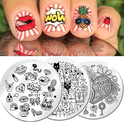 Runde Nagelstempelplatte Wow Blume 5,5 cm Schablone Maniküre Nagelkunst Bildplatte