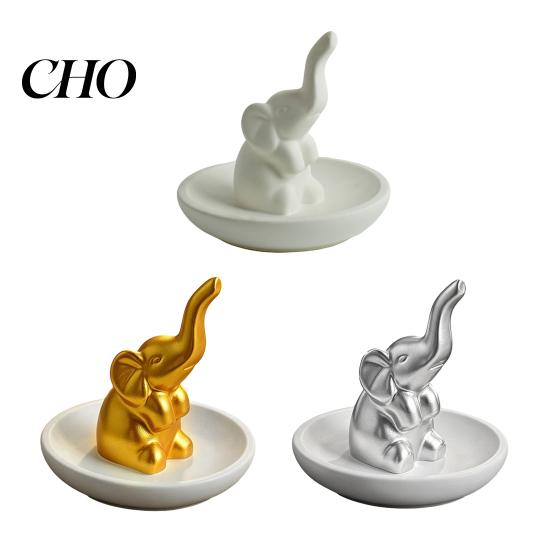 Smooth Glaze Jewelry Box Storage Tray, with Upturned Nose Elephant Design, Ring And Earring Holder Waterproof Compact Organizer for Rings Earrings
