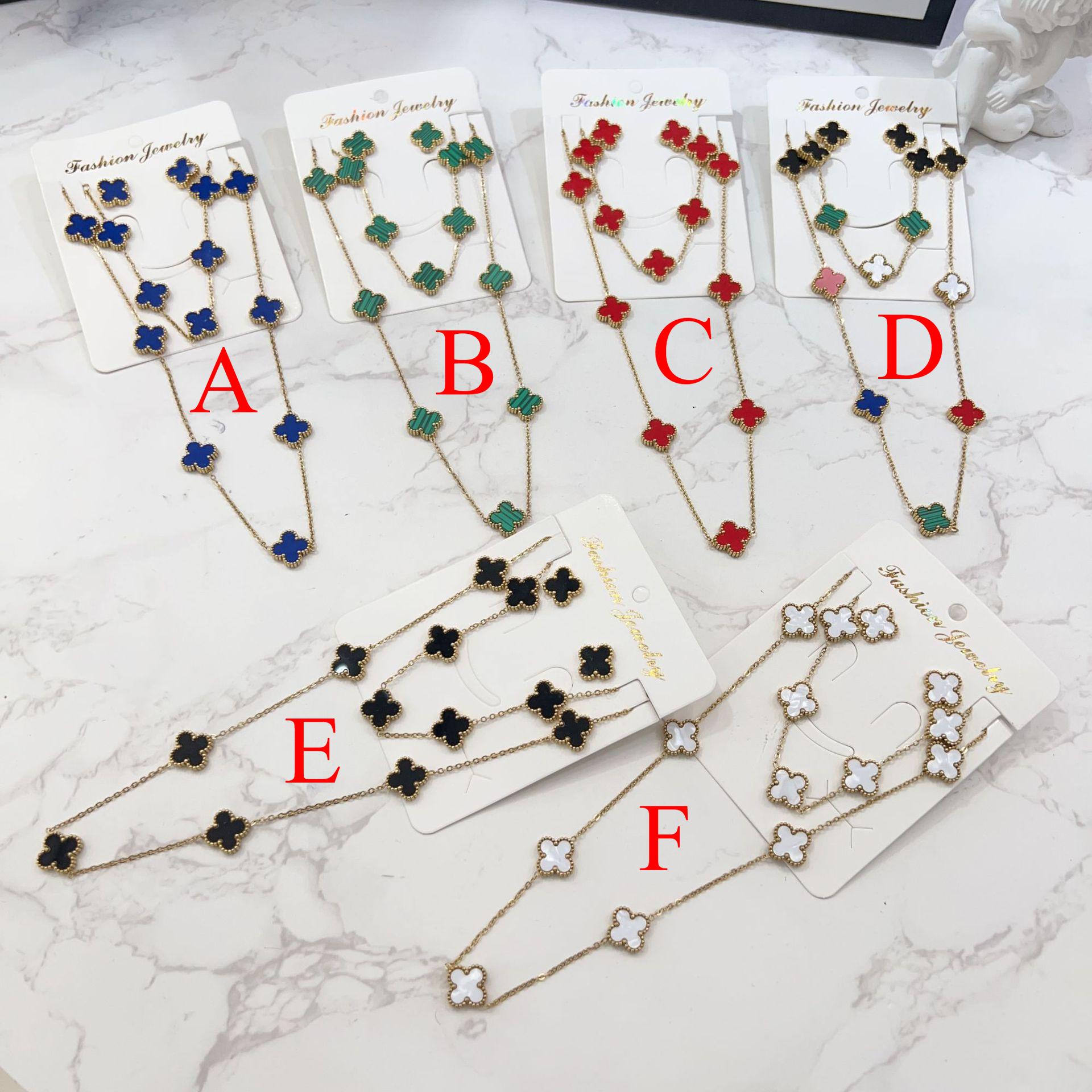 

Набор украшений из четырех предметов Титановая сталь Клевер на удачу Ожерелье Серьги Браслет Набор F