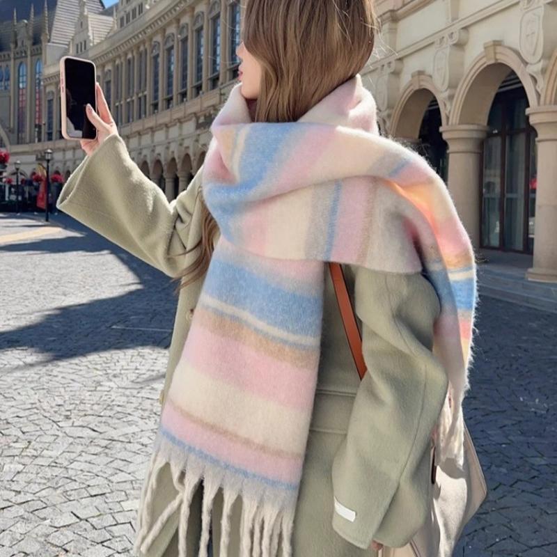 Winter Imitation Cashmere Scarf For Women Maillard High-End Korean Style Warm Retro  Versatile Thick Shawl