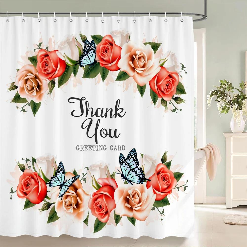 

Beautiful Flowers Shower Curtain Bathroom Waterproof Shower Curtain Birds Butterfly Printing Curtains For Bath Shower With Hooks W60H190(CM)-1 Pcs