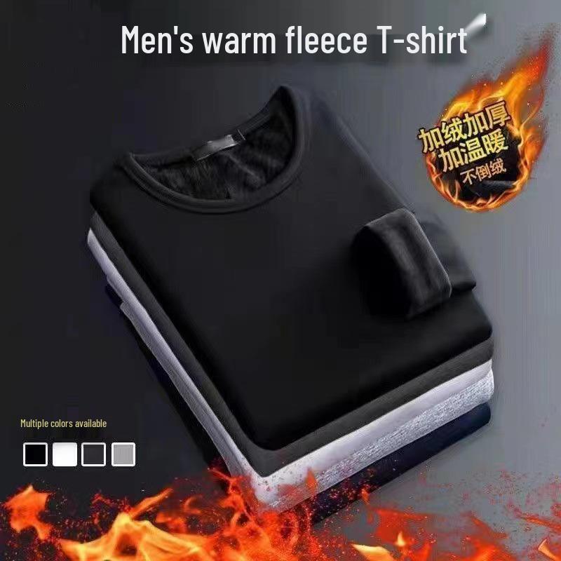 Herren Plüsch Verdicktes Slim Rundhals Langarm Winterpullover T-Shirt