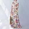 Real autumn new literary large size loose printing round neck long sleeve dress women's long dress