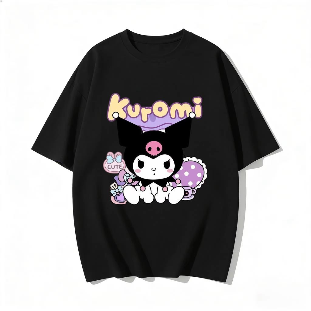 new Summer Cute Kuromi TShirts Soft Cotton Short Sleeve Tees for Parents Kids Breathable Casual Daily Outfit Tops