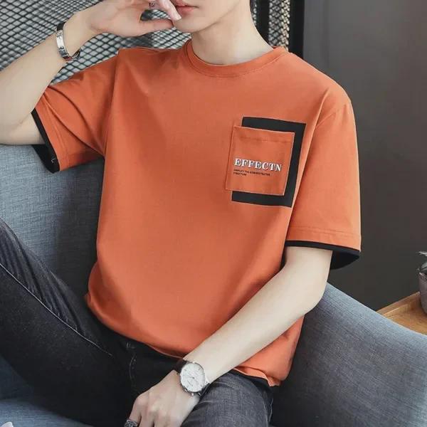 New Ice Silk Men's Loose Fit Short-Sleeve T-Shirt with Steel Print - Spring/Summer Trend