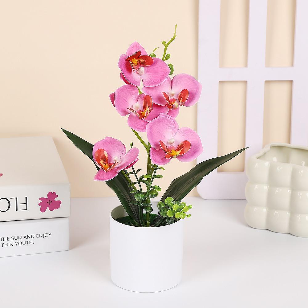 Multicolor Simulation Bonsai Accessories Faux Phalaenopsis Potted  Home Office Decoration