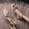 Fashion 2025 Sandals Women'S Summer New Fairy Net Red Beaded Bow Crystal Chunky Heel Women'S Shoes