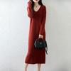Women Sweater Dress 100% Wool MODERN NEW SAGA V-neck Knit Long Pullover Winter Jumpers Wool Long Dress Female