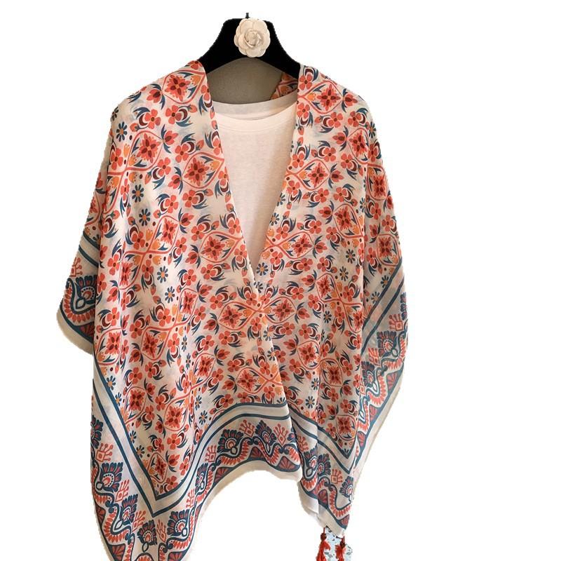 Little Fresh Women'S Silk Scarf, Sweet Wind Scarf, Flower Print, High-End Versatile Decoration, Outer Cape, Shawl Scarf.