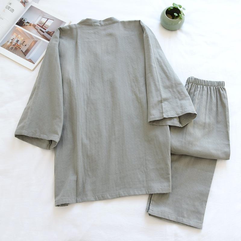 Spring and Summer Kimono Men's Pajamas Two-piece Cotton Simple Three-quarter Sleeve Trousers