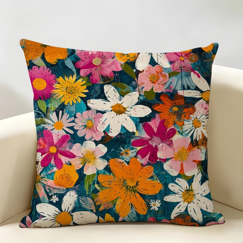 Art Classic Floral Pattern Cushion Cover Durable Hypoallergenic Organic Linen Short Pillow Cover Washable