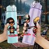 1PC Retro Anime Boy Character 750ml Color Plastic Sports Water Bottle Leakproof Flip Straw Lid Suitable for Sports Office Home Use