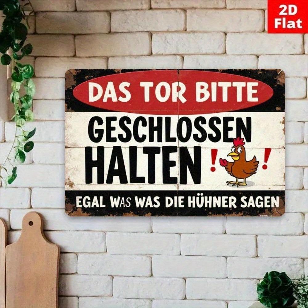 Vintage German Chicken Coop Metal Sign Farmhouse Wall Decor Rustic Iron Finish Aged Barn Door