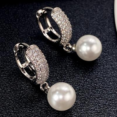 Vintage Elegant Freshwater Pearl Drop Earring Zirconia Ear Jewelry For Women Romantic Wedding Bridal Jewelry