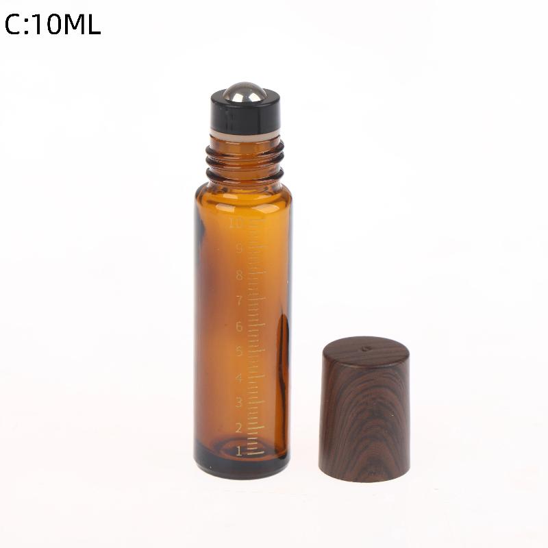 5ml 10ml Bursztynowe Przezroczyste Szklane Butelki Roll-on Plastikowa Nakrętka Imitująca Drewno Próbne Buteleczki z Kulka do Olejków Eterycznych Perfum