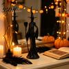 Office Desk Decoration Cute Witch Cat Resin Figurine, Halloween Garden Statue, Spooky Home Indoor Outdoor Yard Decor Ornaments for Patio Balcony