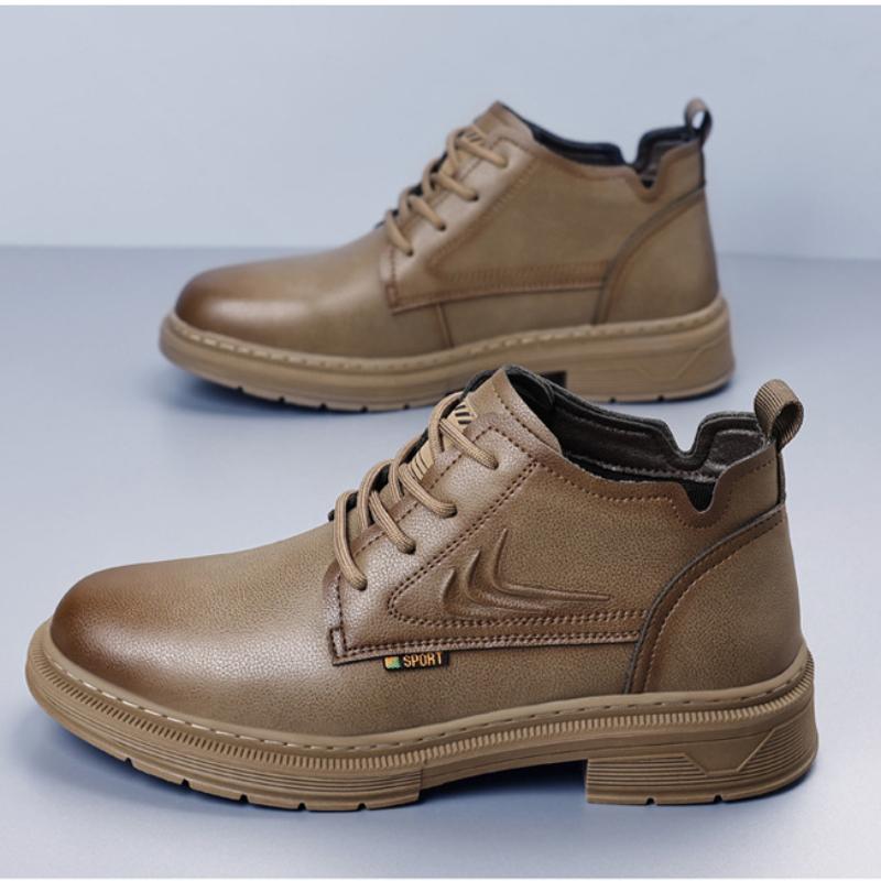 Fashion Winter Leather Velvet Warm Men's Snow Boots Fashion Soft Sole Casual Men Platform Shoes Designer Non-slip Leather Boots for Men