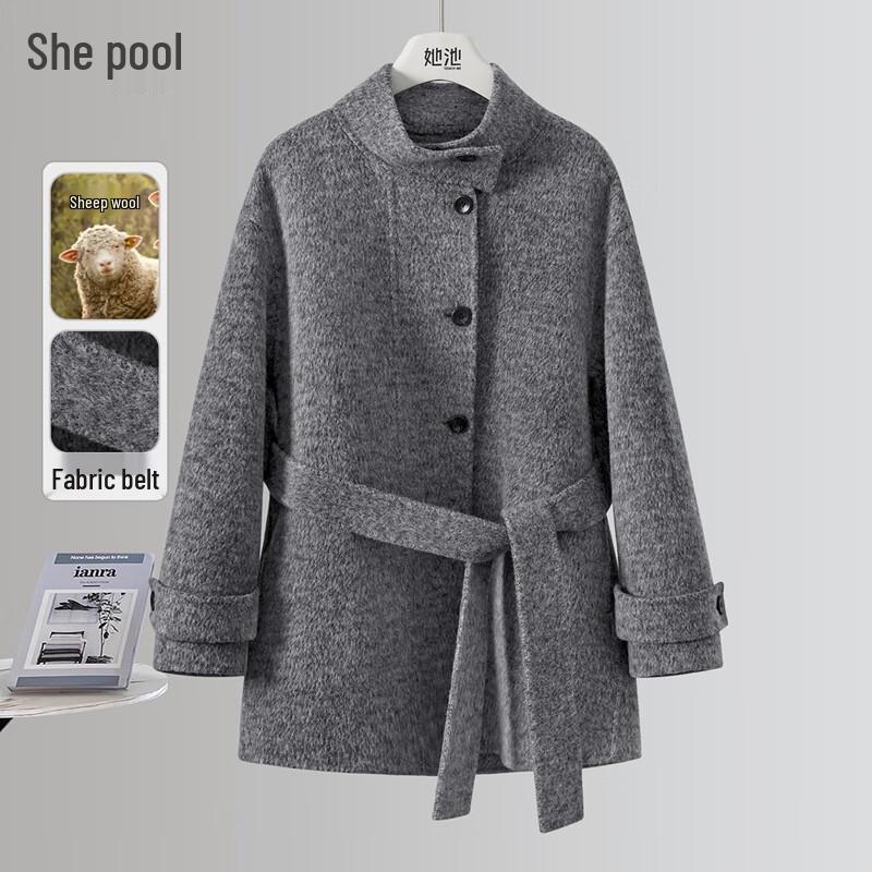 

Women s Merino Wool Blend Double-Sided Stand-Up Collar Oversized Coat M