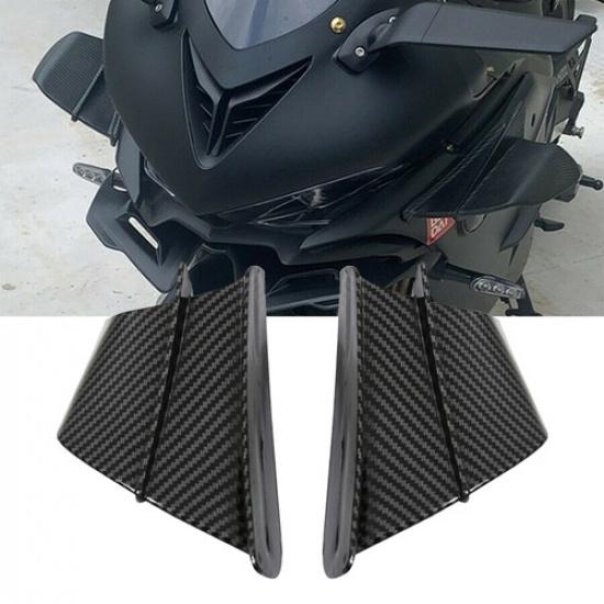 1Pair Side Deflector Winglets Air Motorcycle Kit Spoiler Wing Gloss Carbon Fiber