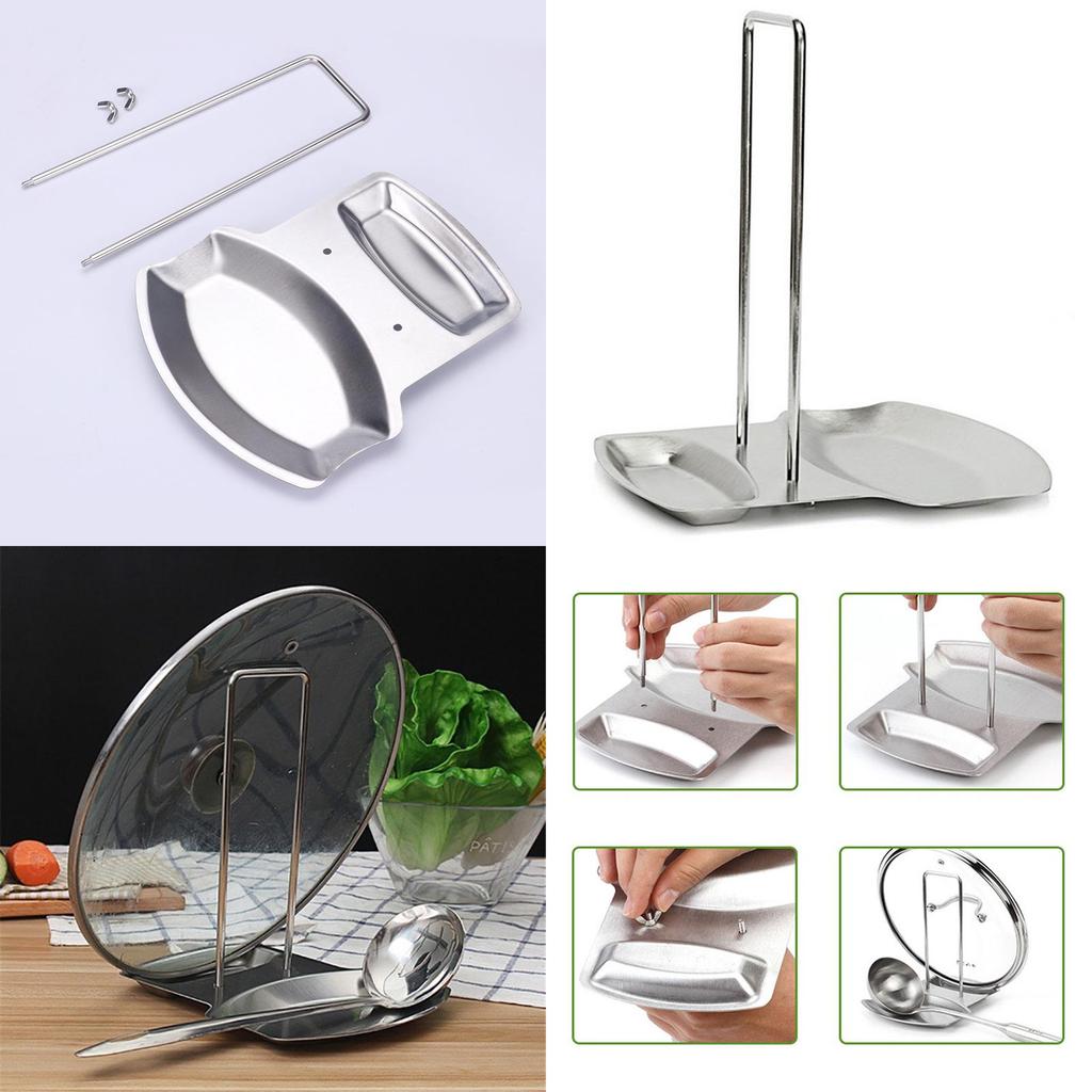 Premium Stainless Steel Pan Pot Cover Lid Rack Stand With Soup Spoon Storage For Organized Kitchens