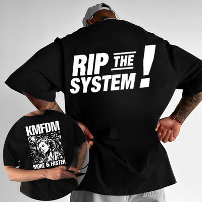 2025 Summer Retro Hardcore Alternative Rock Kmfdm More Faster Tearing System Tshirt Mens Cotton Fashion Loose Street Clothes