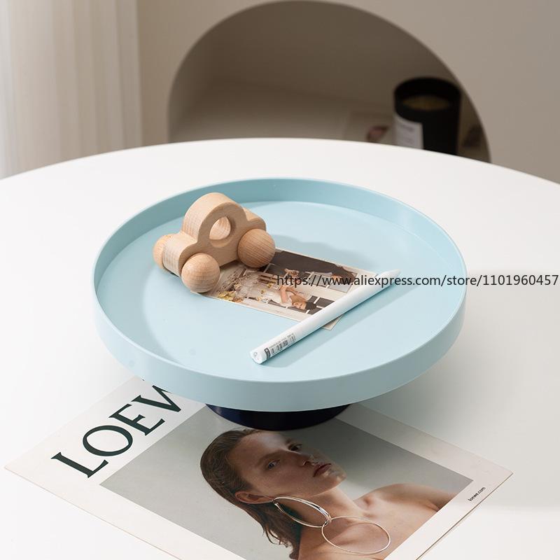 Dopamine High-Footed Round Tray Fruit Plate Simple Style Home Desktop Office Sundries Storage Box Nordic Ins-Style