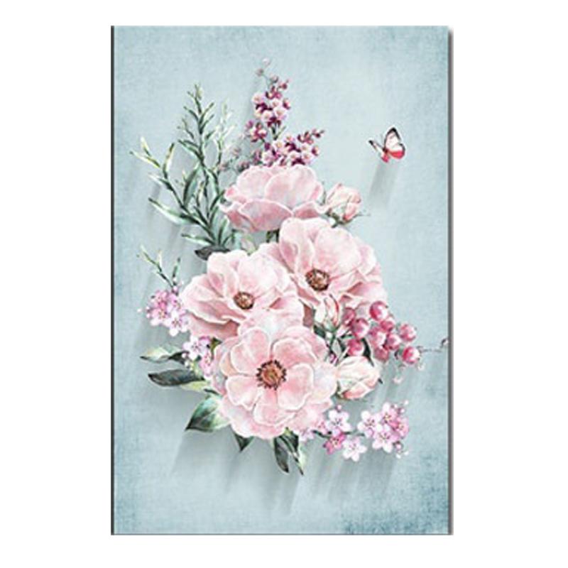 Розовые цветы Постер Принт Настенная картина Современное украшение Синие птицы Настенное искусство Картины Холст Принт Живопись для гостиной Домашний декор 21*30cm No Frame